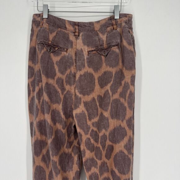 Anthropologie Pant Womens 8 Tamarind Toruser Animal Print Boho Linen Blend - Picture 5 of 9